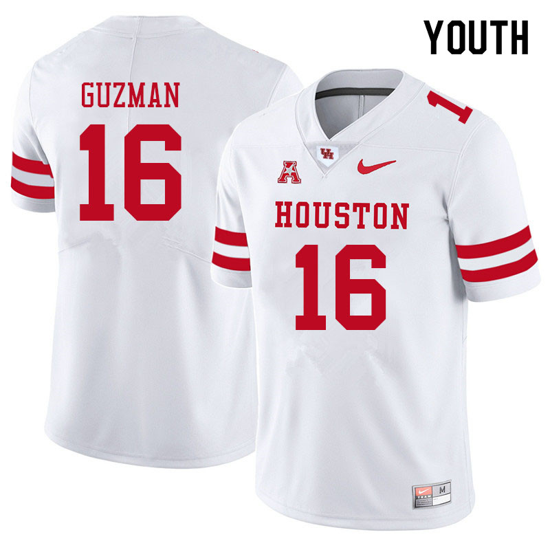 Youth #16 Noah Guzman Houston Cougars College Football Jerseys Sale-White - Click Image to Close